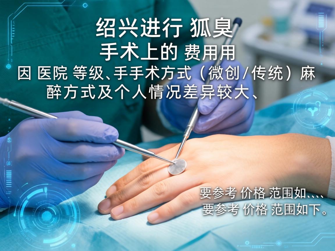在绍兴进行狐臭手术的费用因医院等级、手术方式(微创/传统)麻醉方式及个人情况差异较大,参考价格范围如下 在绍兴进行狐臭手术的费用因医院等级、手术方式(微创/传统)麻醉方式及个人情况差异较大,参考价格范围如下