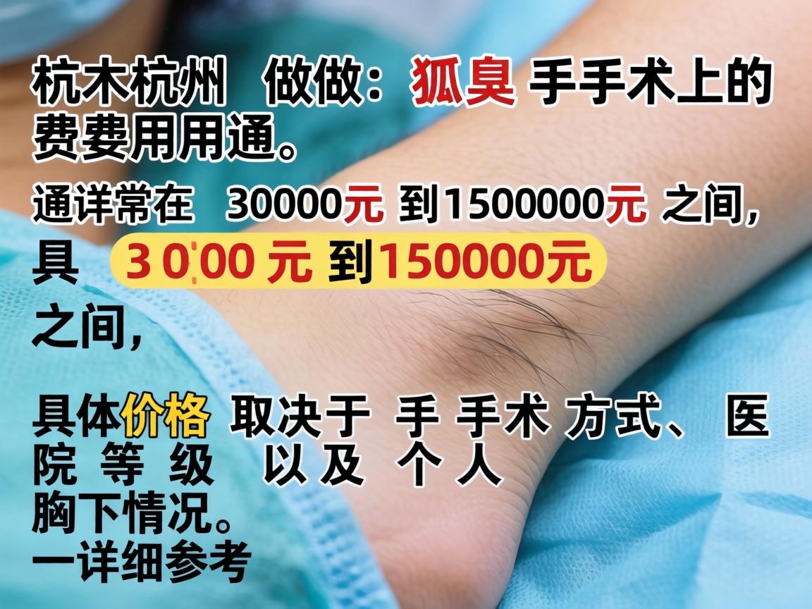 在杭州做狐臭手术的费用通常在 3000元到15000元 之间，具体价格取决于手术方式、医院等级以及个人腋下情况。以下是详细参考