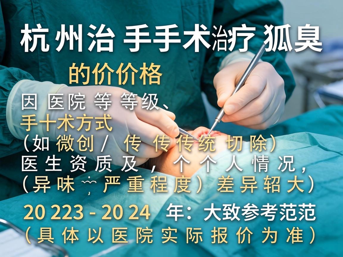 杭州手术治疗狐臭的价格因医院等级、手术方式(如微创、传统切除)医生资质及个人情况(如异味严重程度)差异较大。以下是2023-2024年的大致参考范围(具体以医院实际报价为准) 杭州手术治疗狐臭的价格因医院等级、手术方式(如微创、传统切除)医生资质及个人情况(如异味严重程度)差异较大。以下是2023-2024年的大致参考范围(具体以医院实际报价为准)