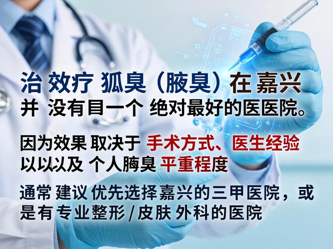 治疗狐臭（腋臭）在嘉兴并没有一个绝对最好的医院，因为效果取决于手术方式、医生经验以及个人腋臭严重程度。通常建议优先选择嘉兴的三甲医院，或是有专业整形/皮肤外科的医院