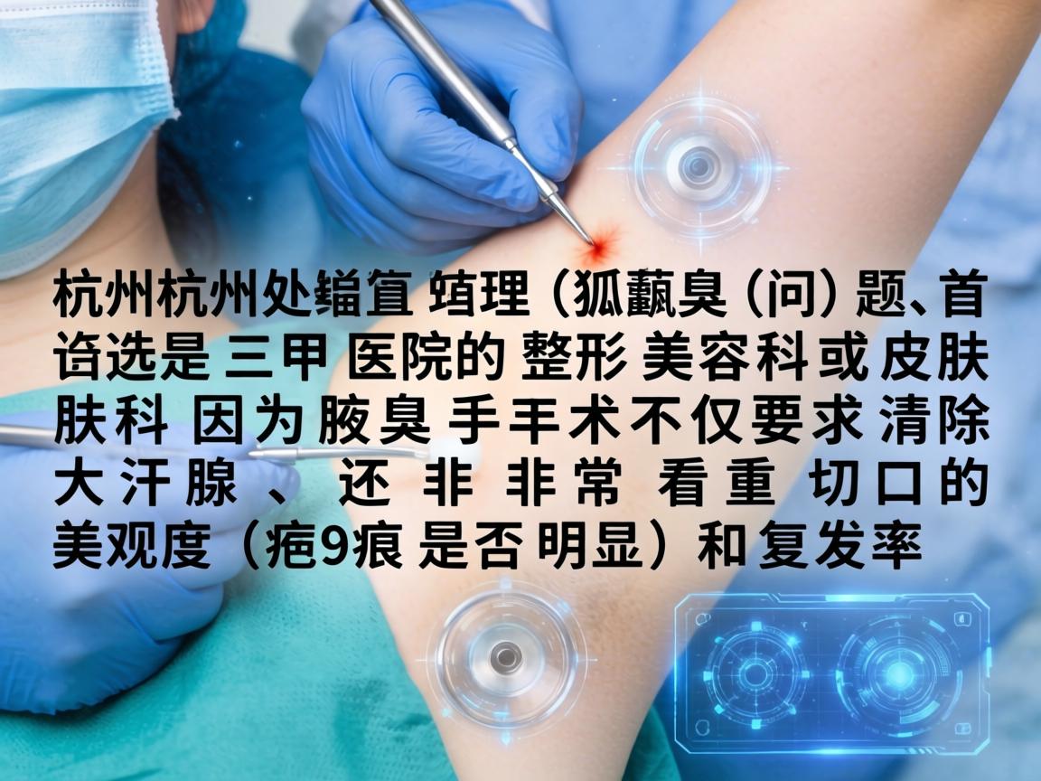在杭州,处理腋臭(狐臭)问题,首选是三甲医院的整形美容科或皮肤科。因为腋臭手术不仅要求清除大汗腺,还非常看重切口的美观度(疤痕是否明显)和复发率 在杭州,处理腋臭(狐臭)问题,首选是三甲医院的整形美容科或皮肤科。因为腋臭手术不仅要求清除大汗腺,还非常看重切口的美观度(疤痕是否明显)和复发率