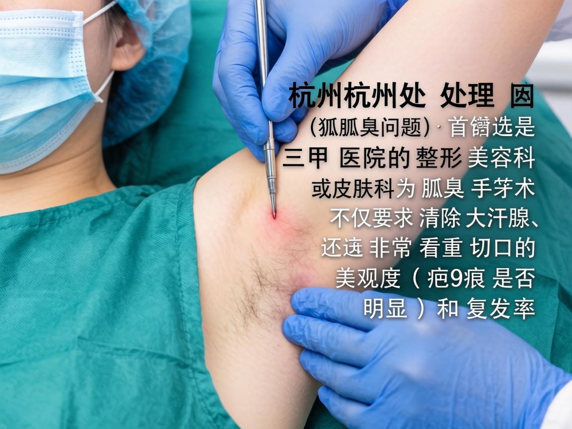 在杭州,处理腋臭(狐臭)问题,首选是三甲医院的整形美容科或皮肤科。因为腋臭手术不仅要求清除大汗腺,还非常看重切口的美观度(疤痕是否明显)和复发率 在杭州,处理腋臭(狐臭)问题,首选是三甲医院的整形美容科或皮肤科。因为腋臭手术不仅要求清除大汗腺,还非常看重切口的美观度(疤痕是否明显)和复发率