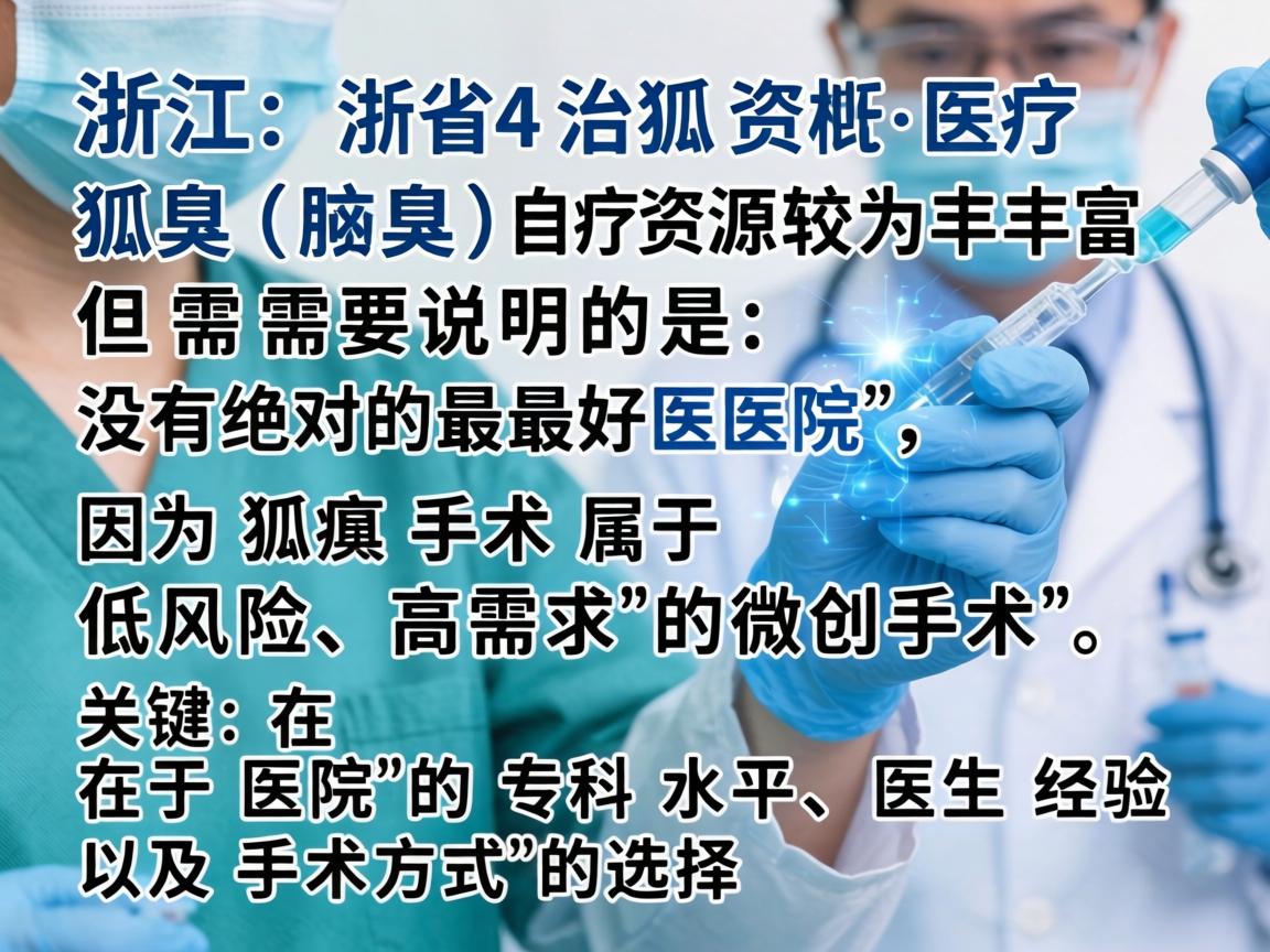 在浙江省,治疗狐臭(腋臭)的医疗资源较为丰富,但需要说明的是,没有绝对的最好医院,因为狐臭手术属于低风险、高需求的微创手术,关键在于医院的专科水平、医生经验以及手术方式的选择 在浙江省,治疗狐臭(腋臭)的医疗资源较为丰富,但需要说明的是,没有绝对的最好医院,因为狐臭手术属于低风险、高需求的微创手术,关键在于医院的专科水平、医生经验以及手术方式的选择
