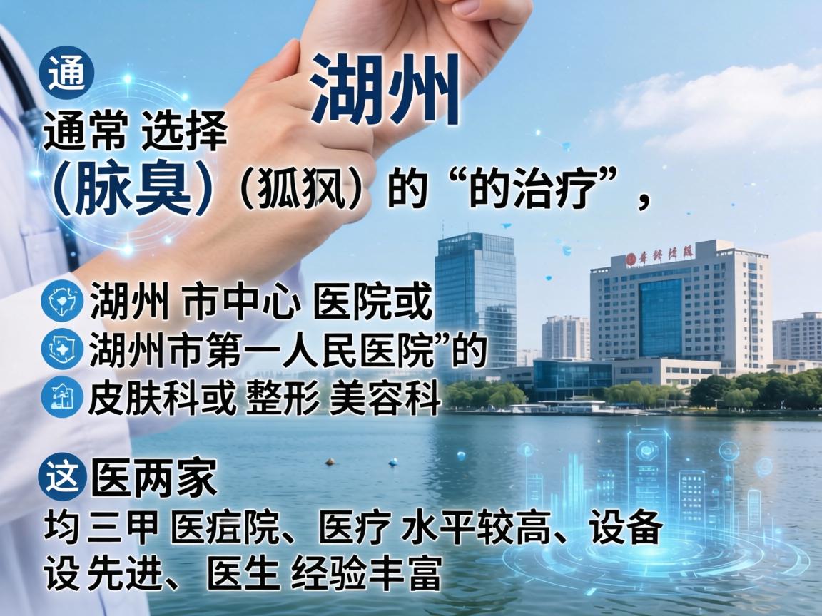 在湖州,对于腋臭(狐臭)的治疗,通常选择湖州市中心医院或湖州市第一人民医院的皮肤科或整形美容科。这两家医院均为三甲医院,医疗水平较高,设备先进,医生经验丰富 在湖州,对于腋臭(狐臭)的治疗,通常选择湖州市中心医院或湖州市第一人民医院的皮肤科或整形美容科。这两家医院均为三甲医院,医疗水平较高,设备先进,医生经验丰富