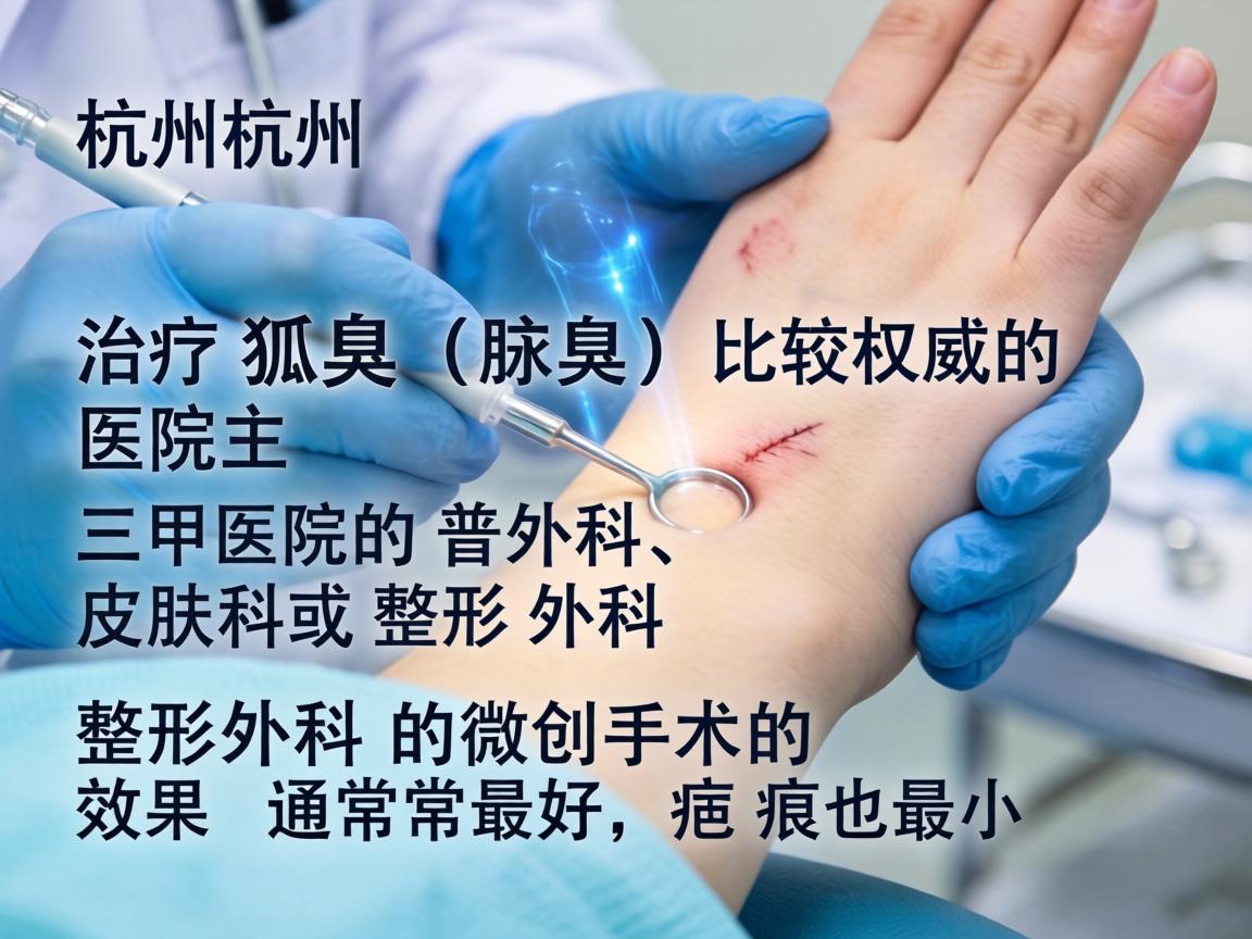 在杭州,治疗狐臭(腋臭)比较权威的医院主要是三甲医院的普外科、皮肤科或整形外科。其中,整形外科的微创手术效果通常最好,疤痕也最小 在杭州,治疗狐臭(腋臭)比较权威的医院主要是三甲医院的普外科、皮肤科或整形外科。其中,整形外科的微创手术效果通常最好,疤痕也最小