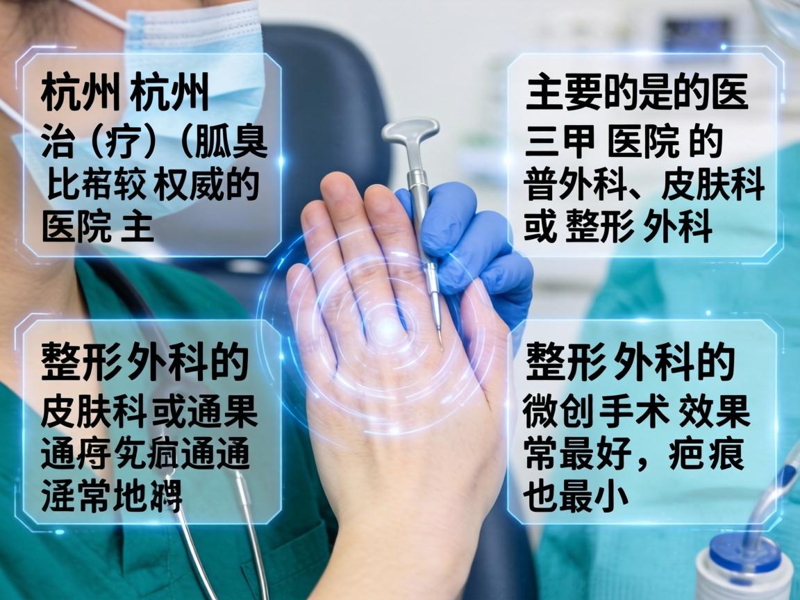 在杭州,治疗狐臭(腋臭)比较权威的医院主要是三甲医院的普外科、皮肤科或整形外科。其中,整形外科的微创手术效果通常最好,疤痕也最小 在杭州,治疗狐臭(腋臭)比较权威的医院主要是三甲医院的普外科、皮肤科或整形外科。其中,整形外科的微创手术效果通常最好,疤痕也最小