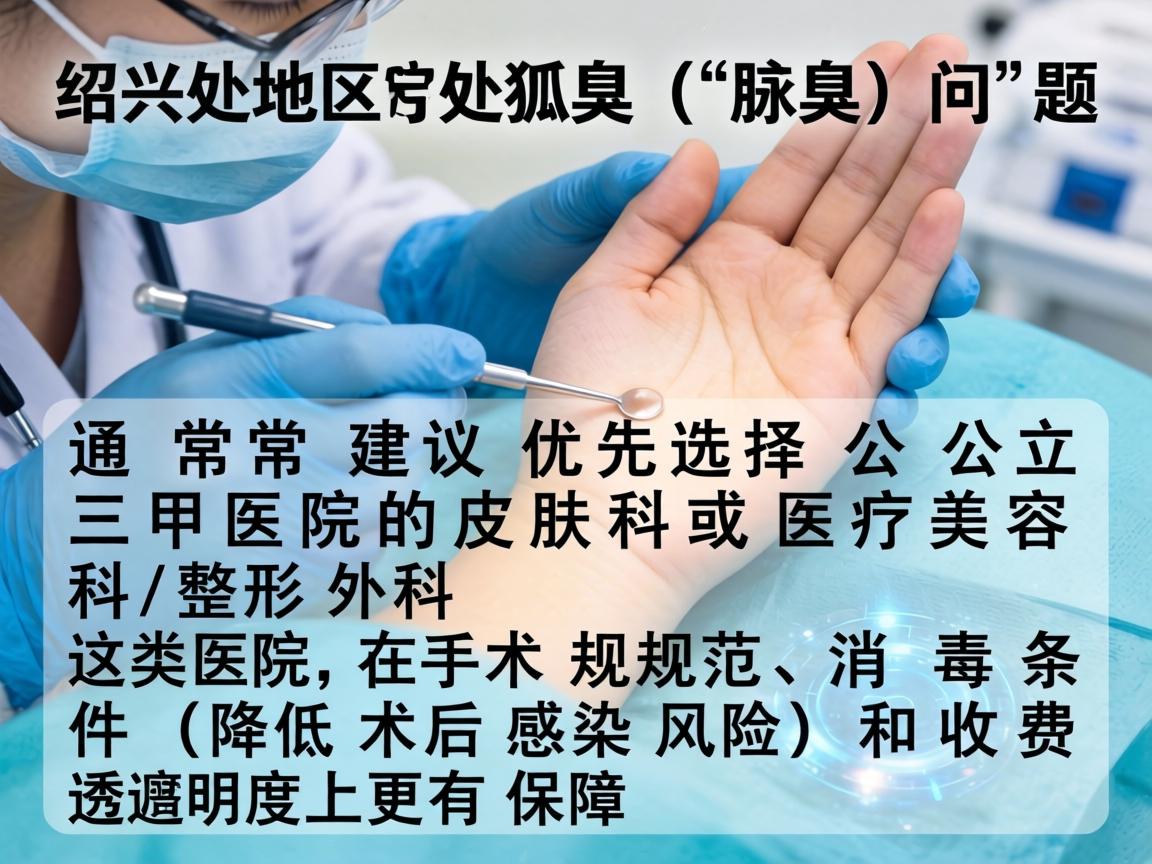 在绍兴地区,处理狐臭(腋臭)问题,通常建议优先选择公立三甲医院的皮肤科或医疗美容科/整形外科。这类医院在手术规范、消毒条件(降低术后感染风险)和收费透明度上更有保障 在绍兴地区,处理狐臭(腋臭)问题,通常建议优先选择公立三甲医院的皮肤科或医疗美容科/整形外科。这类医院在手术规范、消毒条件(降低术后感染风险)和收费透明度上更有保障
