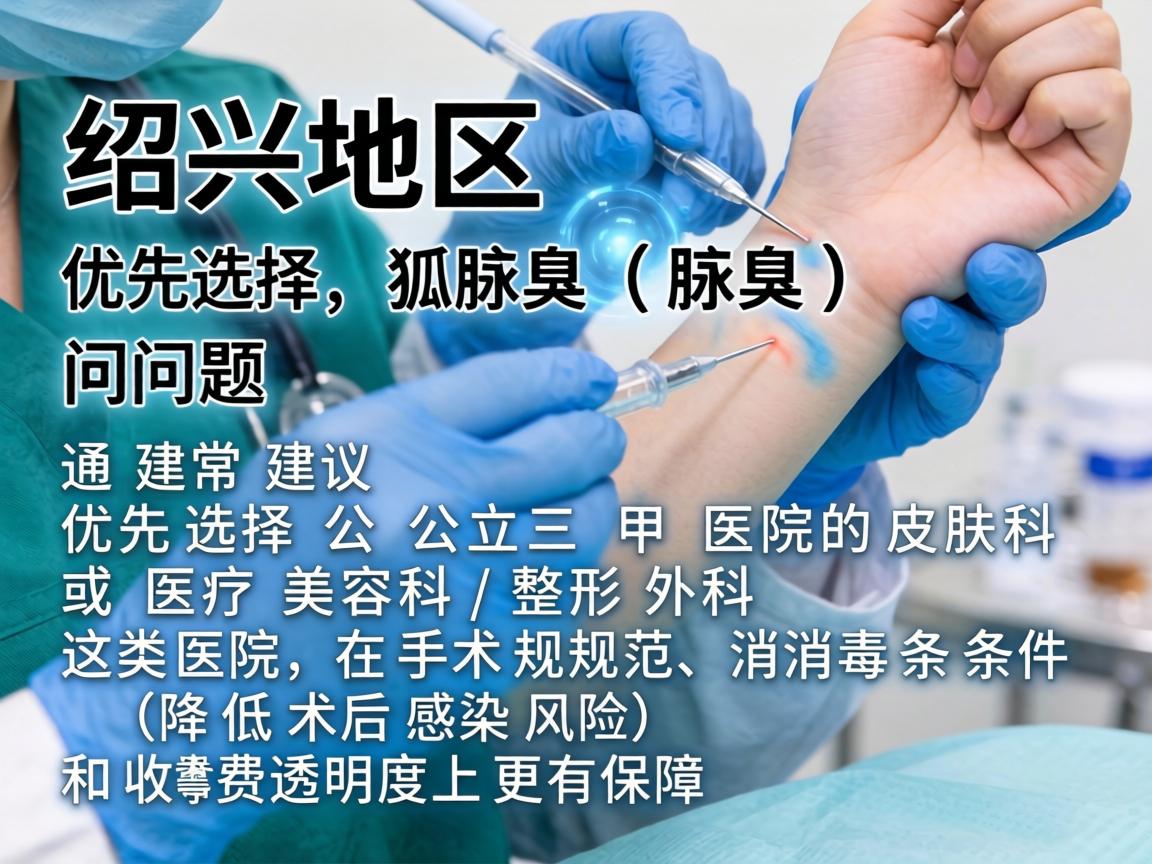 在绍兴地区,处理狐臭(腋臭)问题,通常建议优先选择公立三甲医院的皮肤科或医疗美容科/整形外科。这类医院在手术规范、消毒条件(降低术后感染风险)和收费透明度上更有保障 在绍兴地区,处理狐臭(腋臭)问题,通常建议优先选择公立三甲医院的皮肤科或医疗美容科/整形外科。这类医院在手术规范、消毒条件(降低术后感染风险)和收费透明度上更有保障