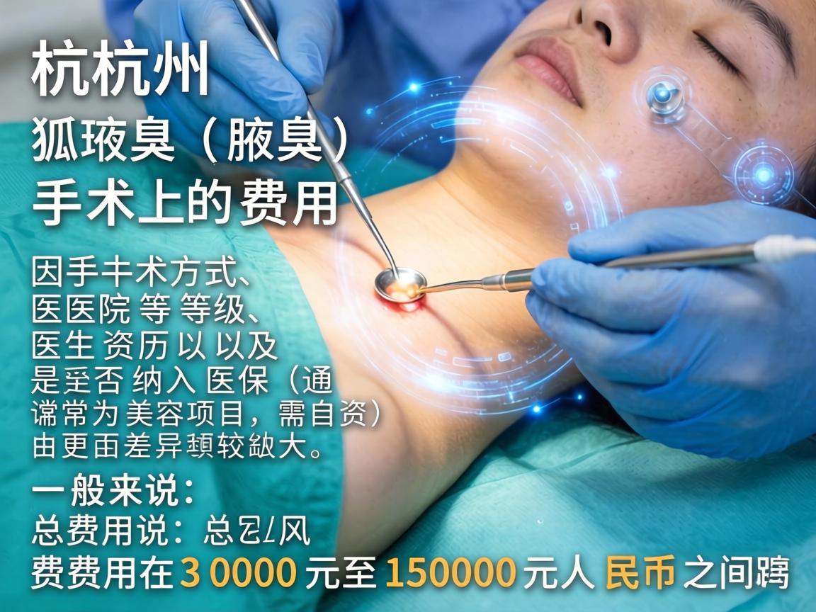 在杭州,狐臭(腋臭)手术的费用因手术方式、医院等级、医生资历以及是否纳入医保(通常为美容项目,需自费)而差异较大。一般来说,总费用在3000元至15000元人民币之间 在杭州,狐臭(腋臭)手术的费用因手术方式、医院等级、医生资历以及是否纳入医保(通常为美容项目,需自费)而差异较大。一般来说,总费用在3000元至15000元人民币之间