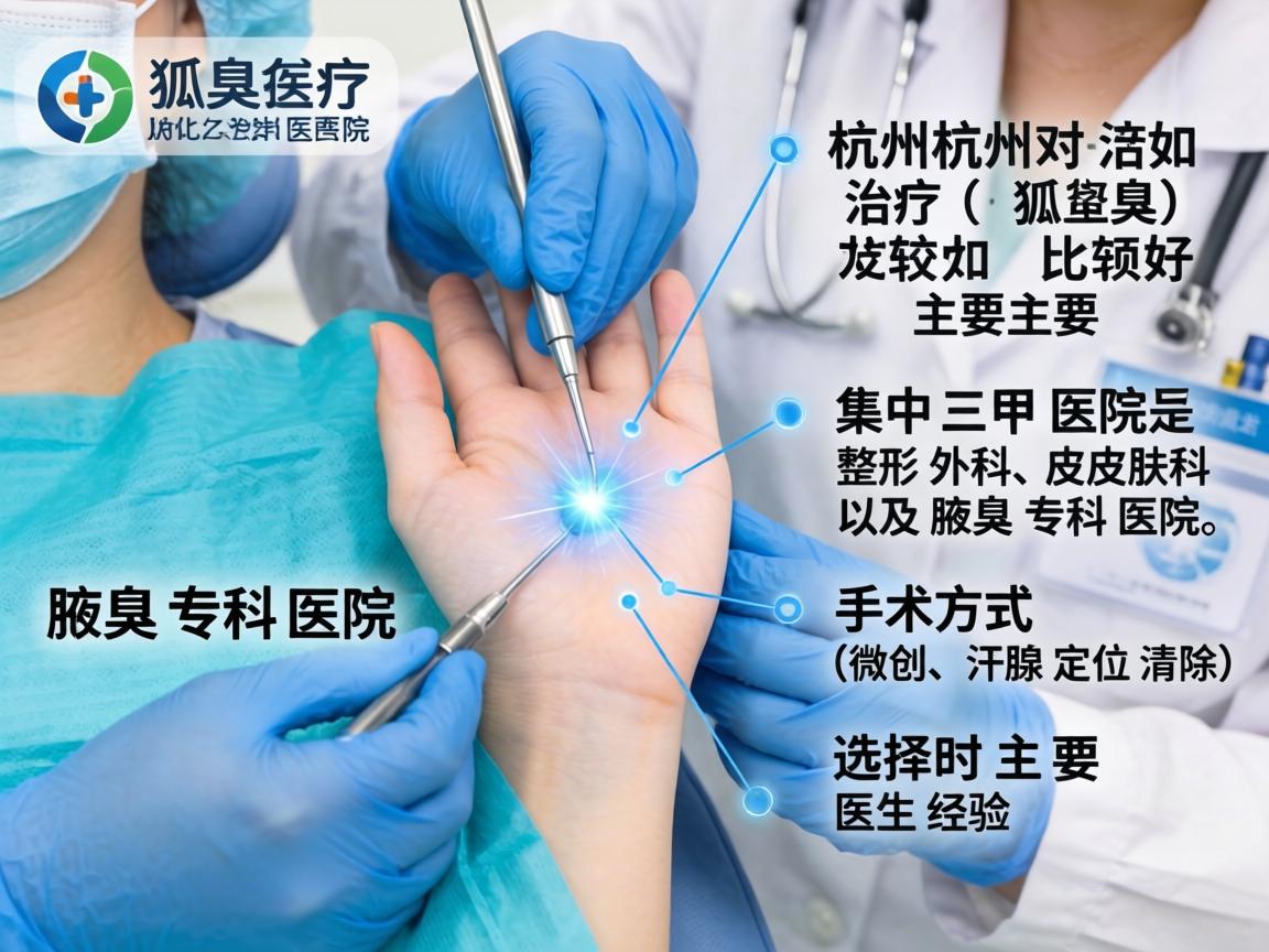 在杭州,治疗狐臭(腋臭)比较好的医院主要集中在三甲医院的整形外科、皮肤科以及腋臭专科医院。选择时主要看手术方式(如微创、汗腺定位清除)和医生经验 在杭州,治疗狐臭(腋臭)比较好的医院主要集中在三甲医院的整形外科、皮肤科以及腋臭专科医院。选择时主要看手术方式(如微创、汗腺定位清除)和医生经验
