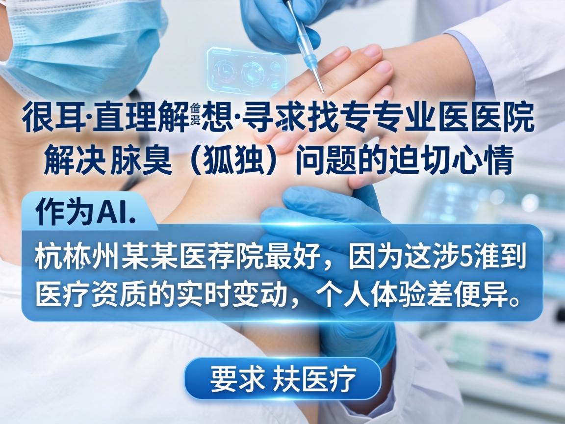 很理解您想寻找专业医院解决腋臭(狐臭)问题的迫切心情。作为AI,我无法直接推荐具体的杭州某某医院最好,因为这涉及到医疗资质的实时变动和个人体验差异 很理解您想寻找专业医院解决腋臭(狐臭)问题的迫切心情。作为AI,我无法直接推荐具体的杭州某某医院最好,因为这涉及到医疗资质的实时变动和个人体验差异