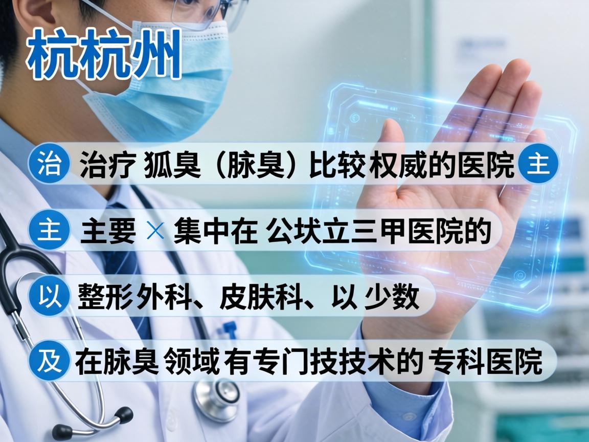 在杭州,治疗狐臭(腋臭)比较权威的医院主要集中在公立三甲医院的整形外科、皮肤科,以及少数在腋臭领域有专门技术的专科医院 在杭州,治疗狐臭(腋臭)比较权威的医院主要集中在公立三甲医院的整形外科、皮肤科,以及少数在腋臭领域有专门技术的专科医院