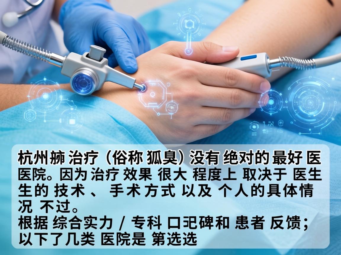 在杭州治疗腋臭(俗称狐臭)没有绝对的最好医院,因为治疗效果很大程度上取决于医生的技术、手术方式以及个人的具体情况。不过,根据综合实力、专科口碑和患者反馈,以下几类医院是首选 在杭州治疗腋臭(俗称狐臭)没有绝对的最好医院,因为治疗效果很大程度上取决于医生的技术、手术方式以及个人的具体情况。不过,根据综合实力、专科口碑和患者反馈,以下几类医院是首选
