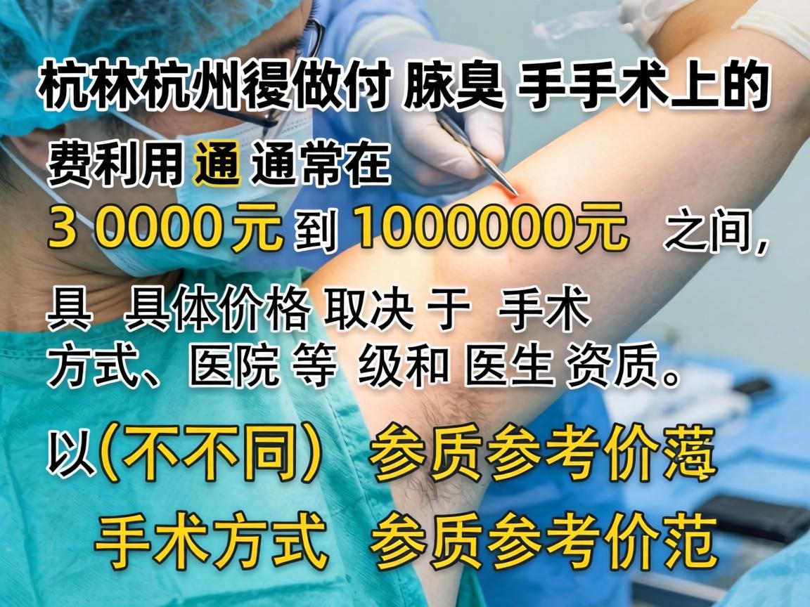 在杭州做腋臭手术的费用通常在 3000元到10000元 之间,具体价格取决于手术方式、医院等级和医生资质。以下是不同手术方式的参考价格范围 在杭州做腋臭手术的费用通常在 3000元到10000元 之间,具体价格取决于手术方式、医院等级和医生资质。以下是不同手术方式的参考价格范围