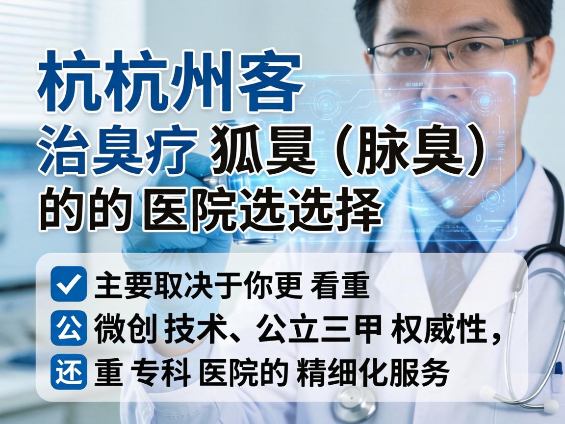 在杭州，治疗狐臭（腋臭）的医院选择主要取决于你更看重微创技术、公立三甲权威性，还是专科医院的精细化服务