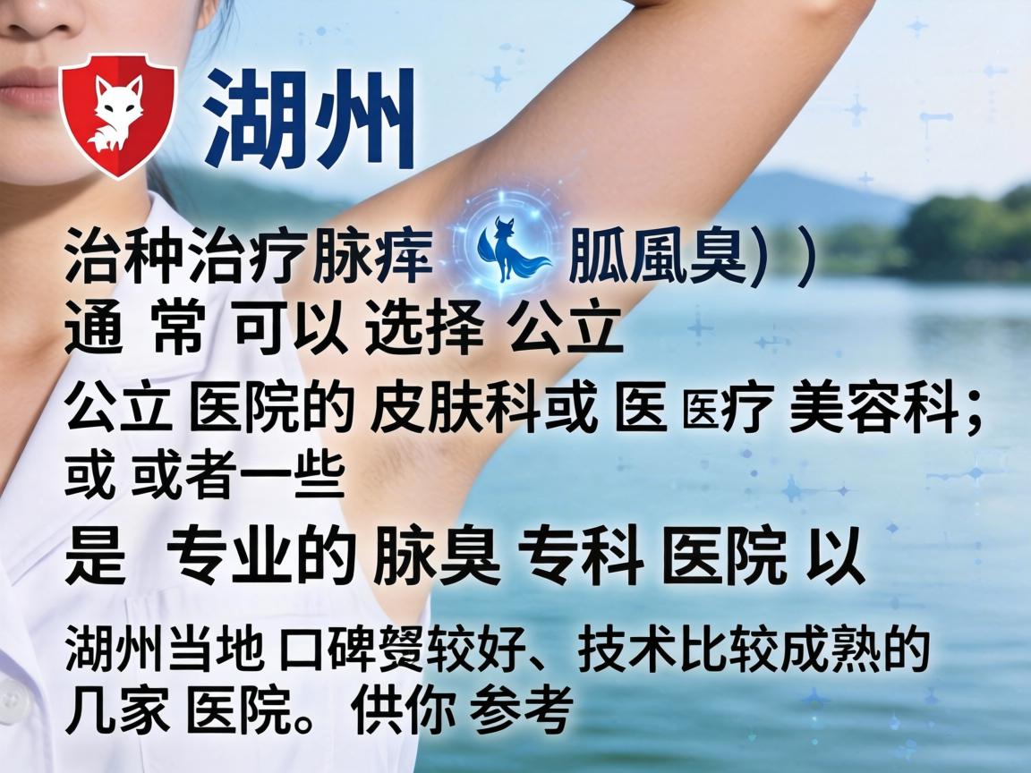 在湖州，治疗腋臭（狐臭）通常可以选择公立医院的皮肤科或医疗美容科，或者一些专业的腋臭专科医院。以下是湖州当地口碑较好、技术比较成熟的几家医院，供你参考