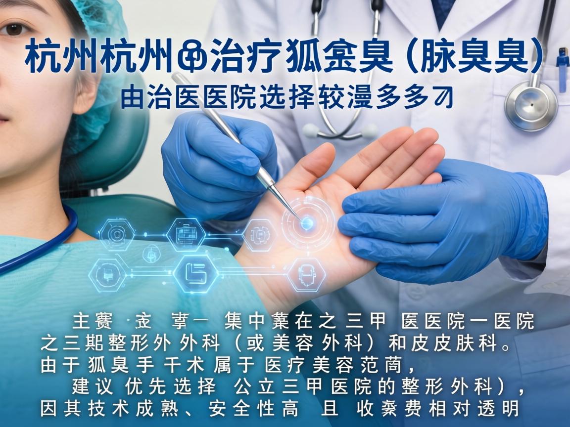 在杭州，治疗狐臭（腋臭）的医院选择较多，主要集中在三甲医院的整形外科（或美容外科）和皮肤科。由于狐臭手术属于医疗美容范畴，建议优先选择公立三甲医院的整形外科，因其技术成熟、安全性高且收费相对透明