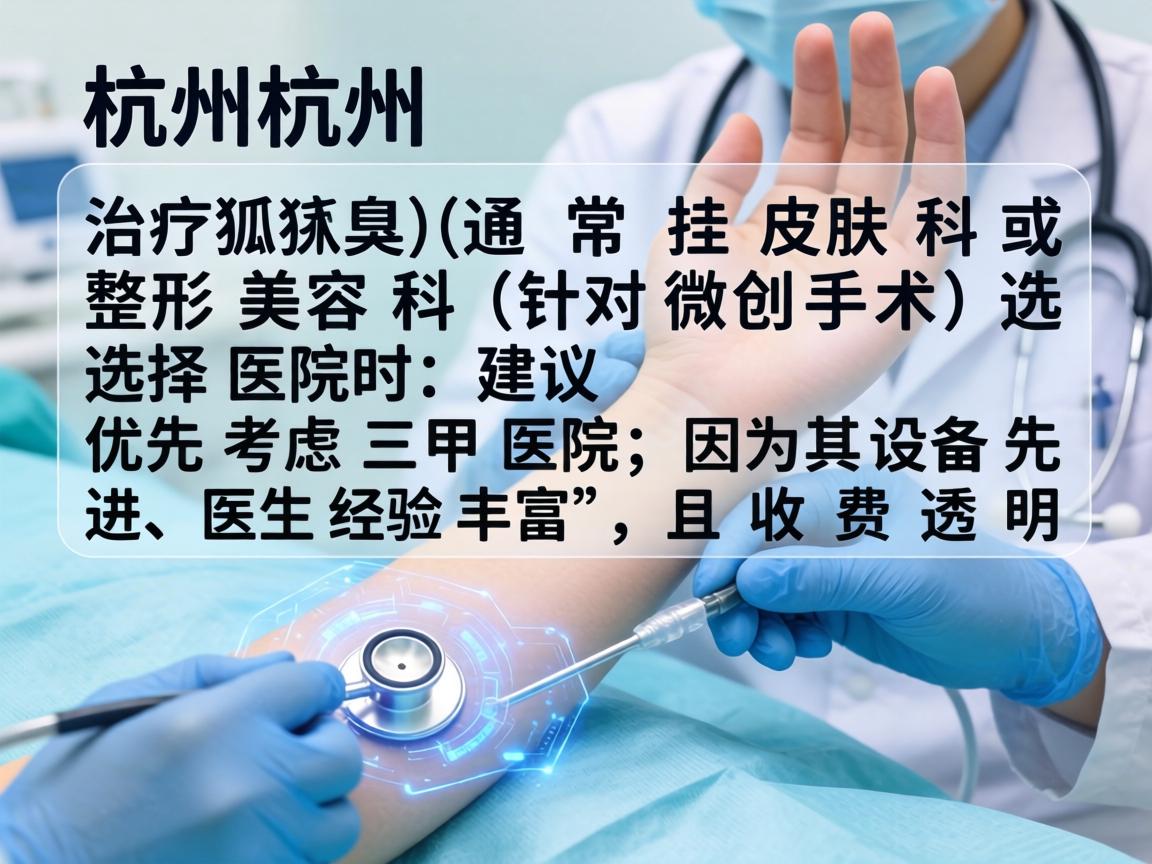 在杭州,治疗腋臭(狐臭)通常挂皮肤科或整形美容科(针对微创手术)选择医院时,建议优先考虑三甲医院,因为其设备先进、医生经验丰富,且收费透明 在杭州,治疗腋臭(狐臭)通常挂皮肤科或整形美容科(针对微创手术)选择医院时,建议优先考虑三甲医院,因为其设备先进、医生经验丰富,且收费透明