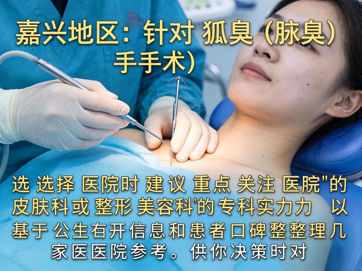 在嘉兴地区,针对狐臭(腋臭)手术,选择医院时建议重点关注医院的皮肤科或整形美容科的专科实力。以下是基于公开信息和患者口碑整理的几家医院参考,供你决策时对比 在嘉兴地区,针对狐臭(腋臭)手术,选择医院时建议重点关注医院的皮肤科或整形美容科的专科实力。以下是基于公开信息和患者口碑整理的几家医院参考,供你决策时对比