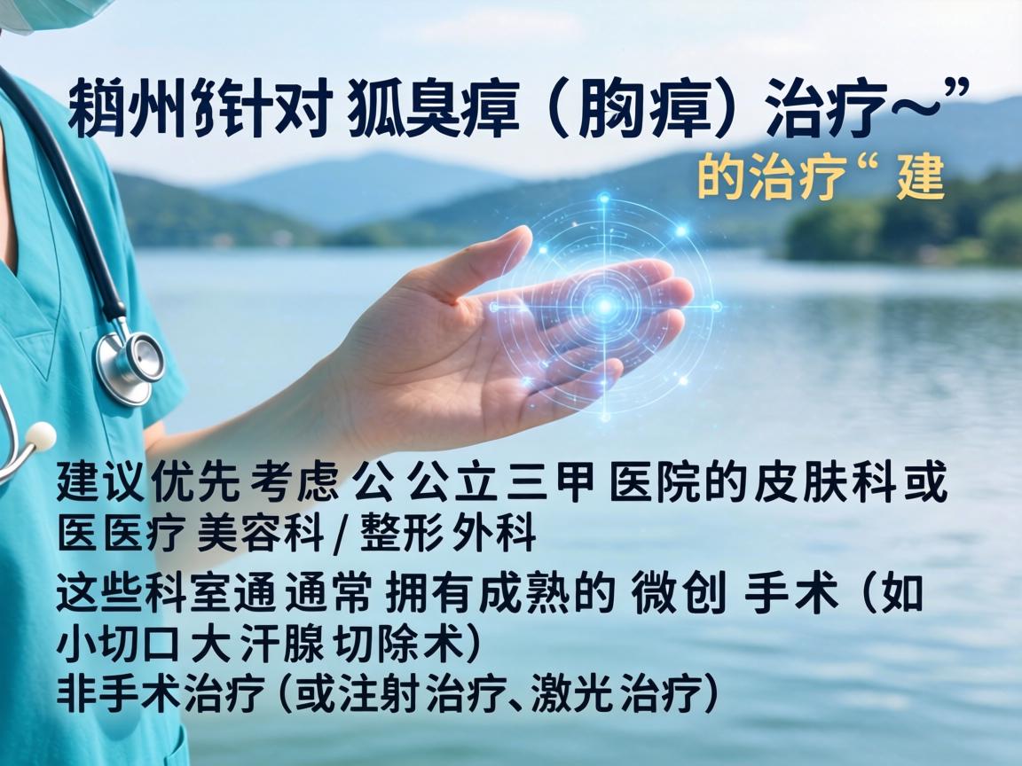 在湖州,针对狐臭(腋臭)的治疗,建议优先考虑公立三甲医院的皮肤科或医疗美容科/整形外科。这些科室通常拥有成熟的微创手术(如小切口大汗腺切除术)或非手术治疗(如注射治疗、激光治疗) 在湖州,针对狐臭(腋臭)的治疗,建议优先考虑公立三甲医院的皮肤科或医疗美容科/整形外科。这些科室通常拥有成熟的微创手术(如小切口大汗腺切除术)或非手术治疗(如注射治疗、激光治疗)