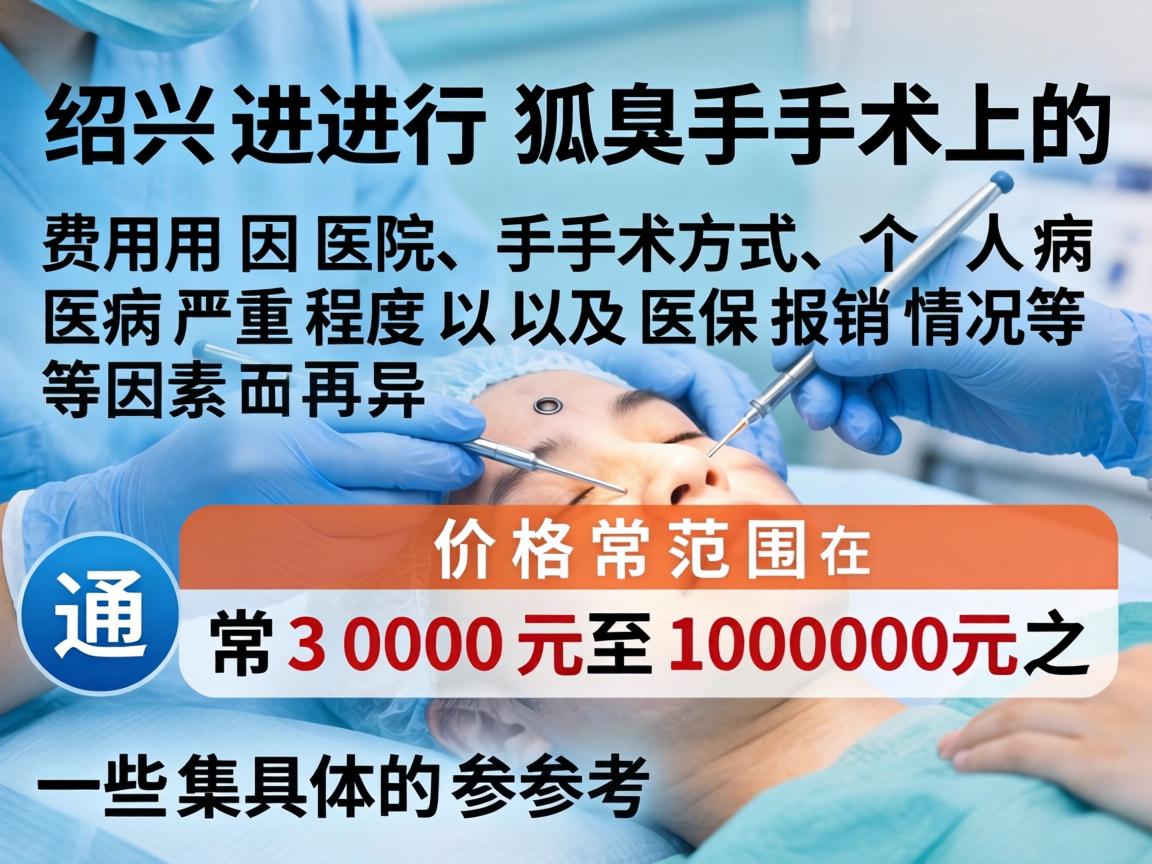 在绍兴进行狐臭手术的费用因医院、手术方式、个人病情严重程度以及医保报销情况等因素而异,通常价格范围在3000元至10000元之间。以下是一些具体的参考 在绍兴进行狐臭手术的费用因医院、手术方式、个人病情严重程度以及医保报销情况等因素而异,通常价格范围在3000元至10000元之间。以下是一些具体的参考