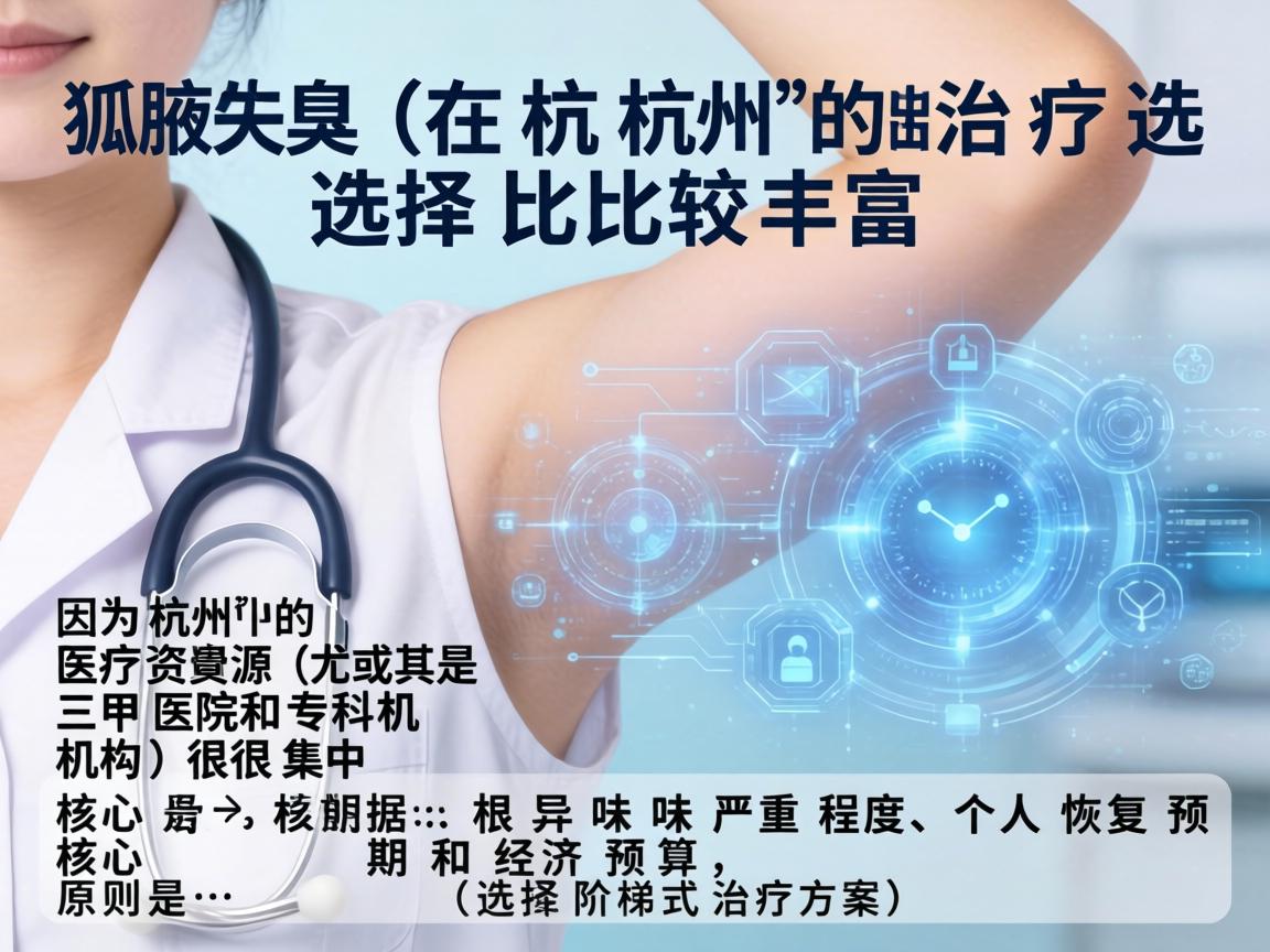 狐臭（腋臭）在杭州的治疗选择比较丰富，因为杭州的医疗资源（尤其是三甲医院和专科机构）很集中。核心原则是，根据异味严重程度、个人恢复预期和经济预算，选择阶梯式治疗方案