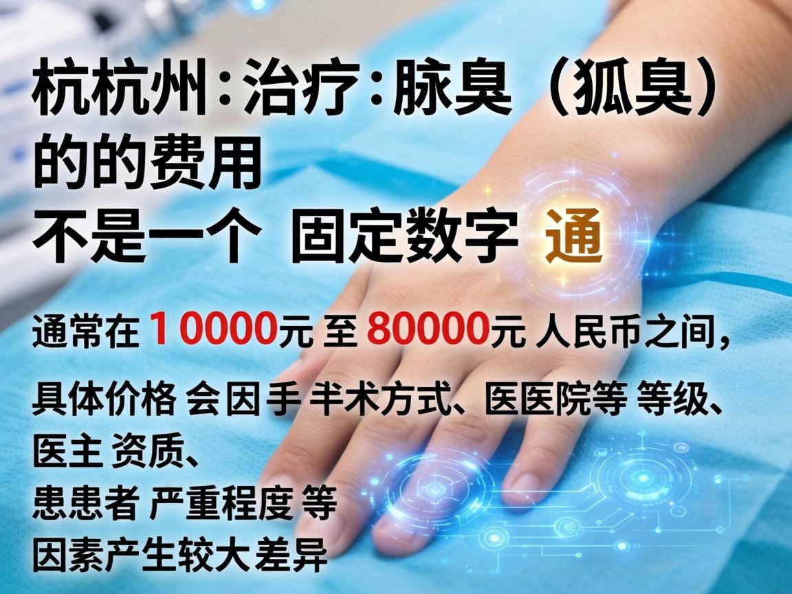 在杭州治疗狐臭（腋臭）的费用不是一个固定数字，通常在1000元至8000元人民币之间，具体价格会因手术方式、医院等级、医生资质、患者严重程度等因素产生较大差异