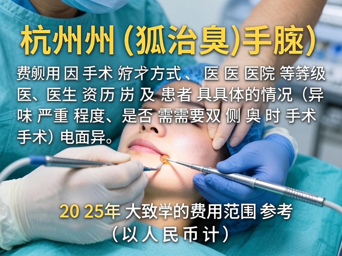 在杭州,狐臭(腋臭)手术治疗的费用因手术方式、医院等级、医生资历及患者具体情况(如异味严重程度、是否需要双侧同时手术)而异。以下是2025年大致的费用范围参考(以人民币计) 在杭州,狐臭(腋臭)手术治疗的费用因手术方式、医院等级、医生资历及患者具体情况(如异味严重程度、是否需要双侧同时手术)而异。以下是2025年大致的费用范围参考(以人民币计)