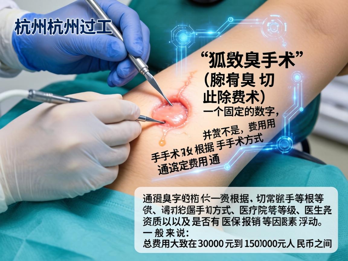 在杭州进行狐臭手术（腋臭切除术）的费用并不是一个固定的数字，通常根据手术方式、医院等级、医生资质以及是否有医保报销等因素浮动。一般来说，总费用大致在3000元到15000元人民币之间