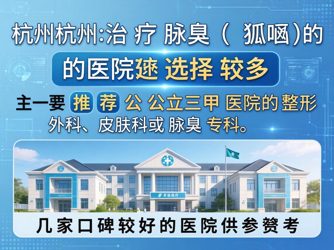 在杭州,治疗腋臭(狐臭)的医院选择较多,主要推荐公立三甲医院的整形外科、皮肤科或腋臭专科。以下是几家口碑较好的医院供参考 在杭州,治疗腋臭(狐臭)的医院选择较多,主要推荐公立三甲医院的整形外科、皮肤科或腋臭专科。以下是几家口碑较好的医院供参考