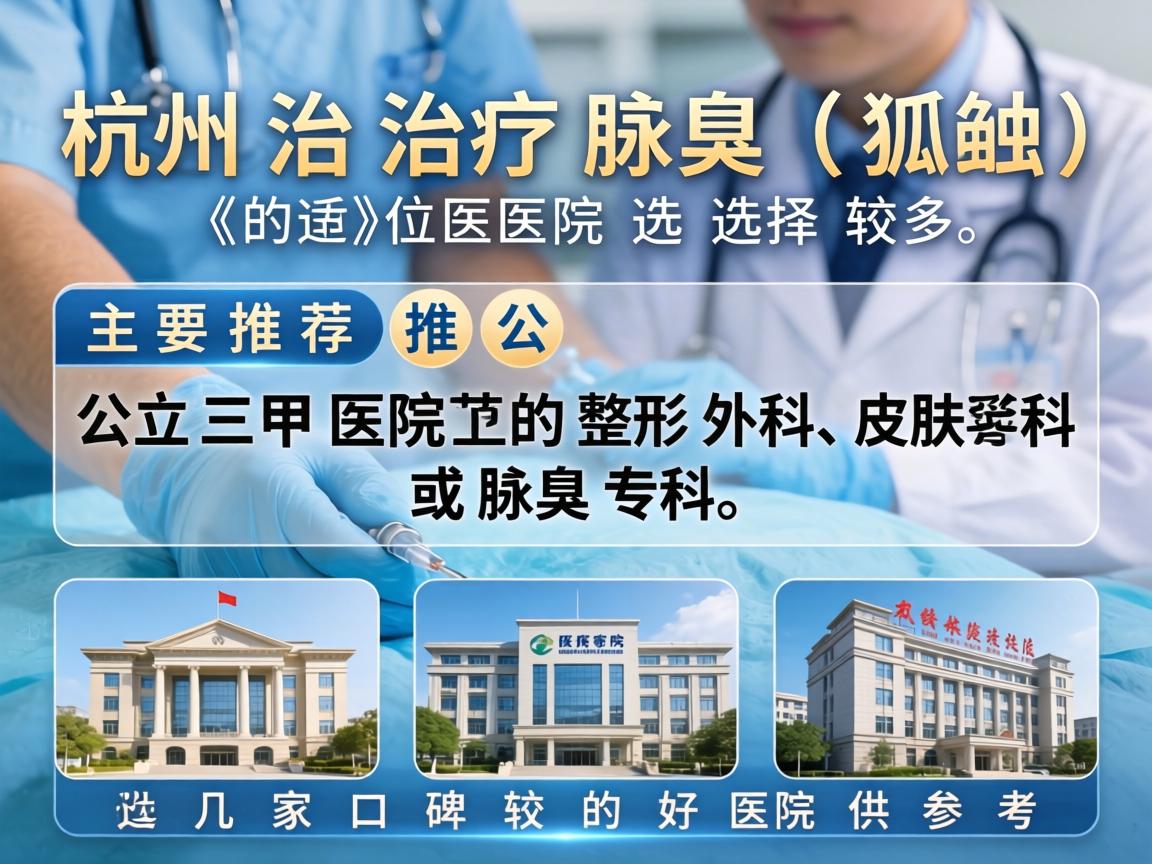 在杭州,治疗腋臭(狐臭)的医院选择较多,主要推荐公立三甲医院的整形外科、皮肤科或腋臭专科。以下是几家口碑较好的医院供参考 在杭州,治疗腋臭(狐臭)的医院选择较多,主要推荐公立三甲医院的整形外科、皮肤科或腋臭专科。以下是几家口碑较好的医院供参考