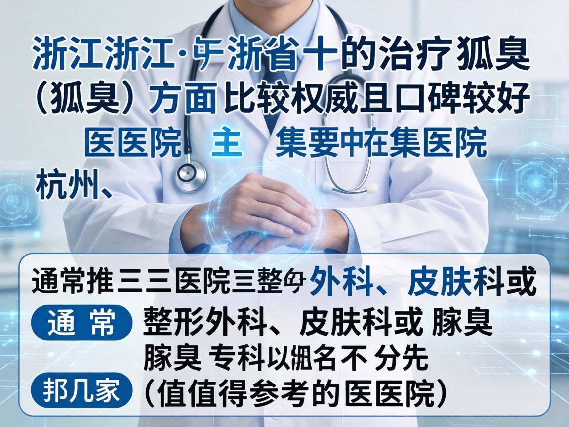 在浙江省，治疗狐臭（腋臭）方面比较权威且口碑较好的医院主要集中在杭州，通常推荐三甲医院的整形外科、皮肤科或腋臭专科。以下是几家值得参考的医院（排名不分先后）