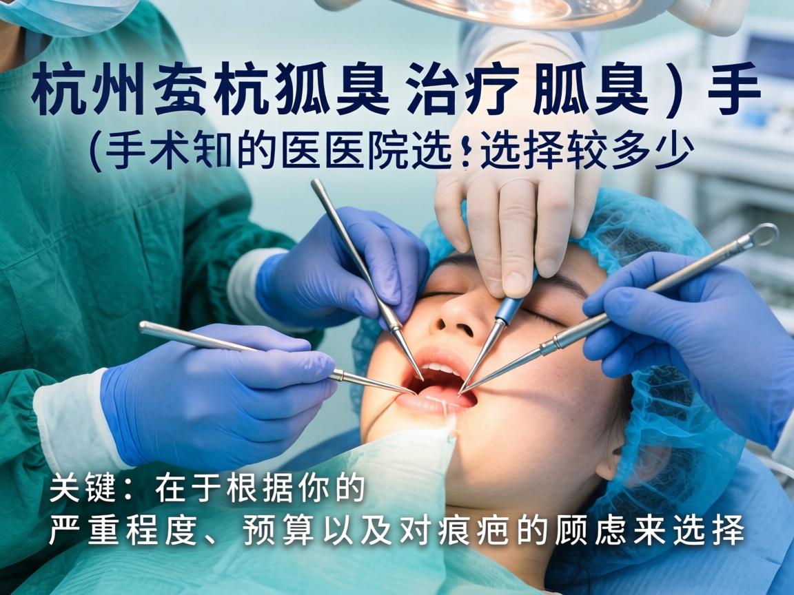 在杭州,治疗狐臭(腋臭)手术的医院选择较多,关键在于根据你的严重程度、预算以及对疤痕的顾虑来选择 在杭州,治疗狐臭(腋臭)手术的医院选择较多,关键在于根据你的严重程度、预算以及对疤痕的顾虑来选择
