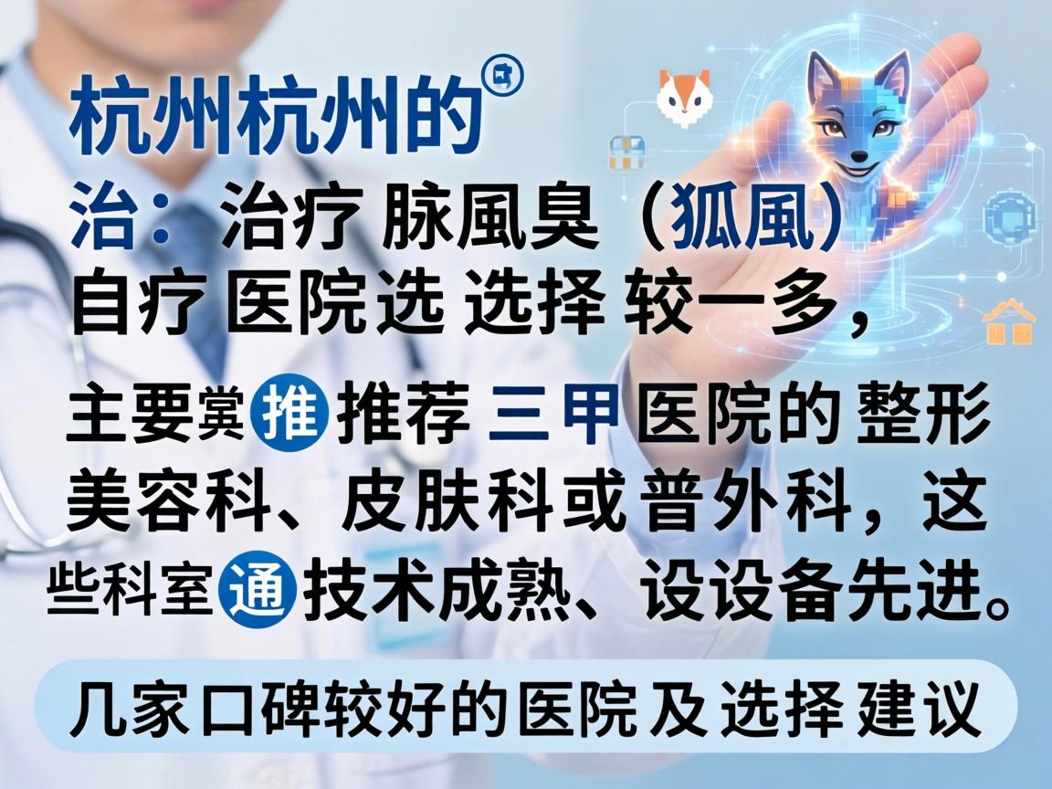 在杭州，治疗腋臭（狐臭）的医院选择较多，主要推荐三甲医院的整形美容科、皮肤科或普外科，这些科室通常技术成熟、设备先进。以下是几家口碑较好的医院及选择建议