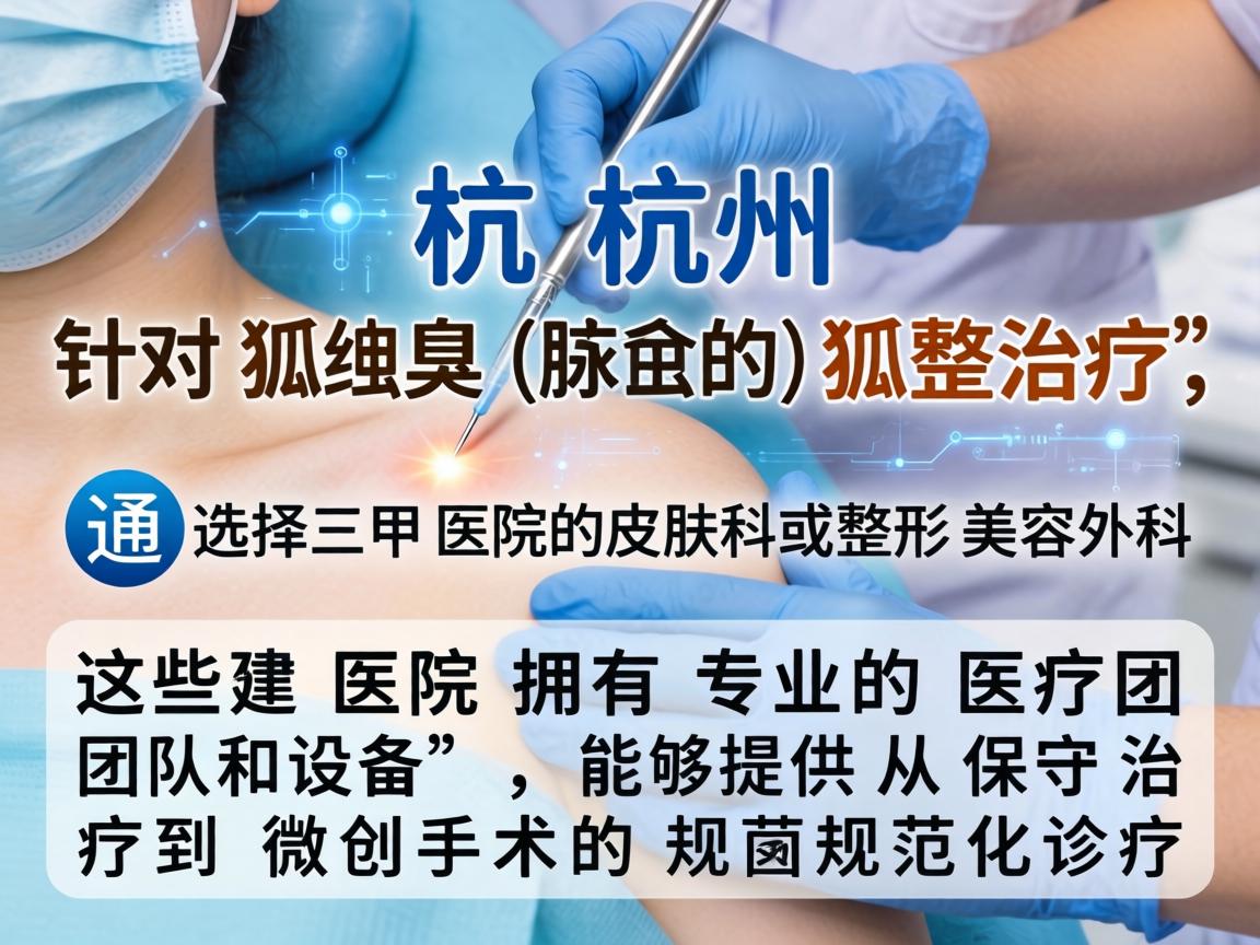 在杭州，针对腋臭（狐臭）的治疗，通常建议选择三甲医院的皮肤科或整形美容外科。这些医院拥有专业的医疗团队和设备，能够提供从保守治疗到微创手术的规范化诊疗