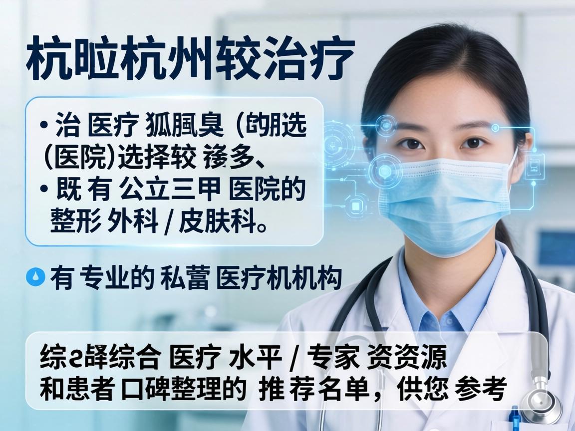 在杭州，治疗腋臭（狐臭）的医院选择较多，既有公立三甲医院的整形外科/皮肤科，也有专业的私立医疗机构。以下是综合医疗水平、专家资源和患者口碑整理的推荐名单，供您参考