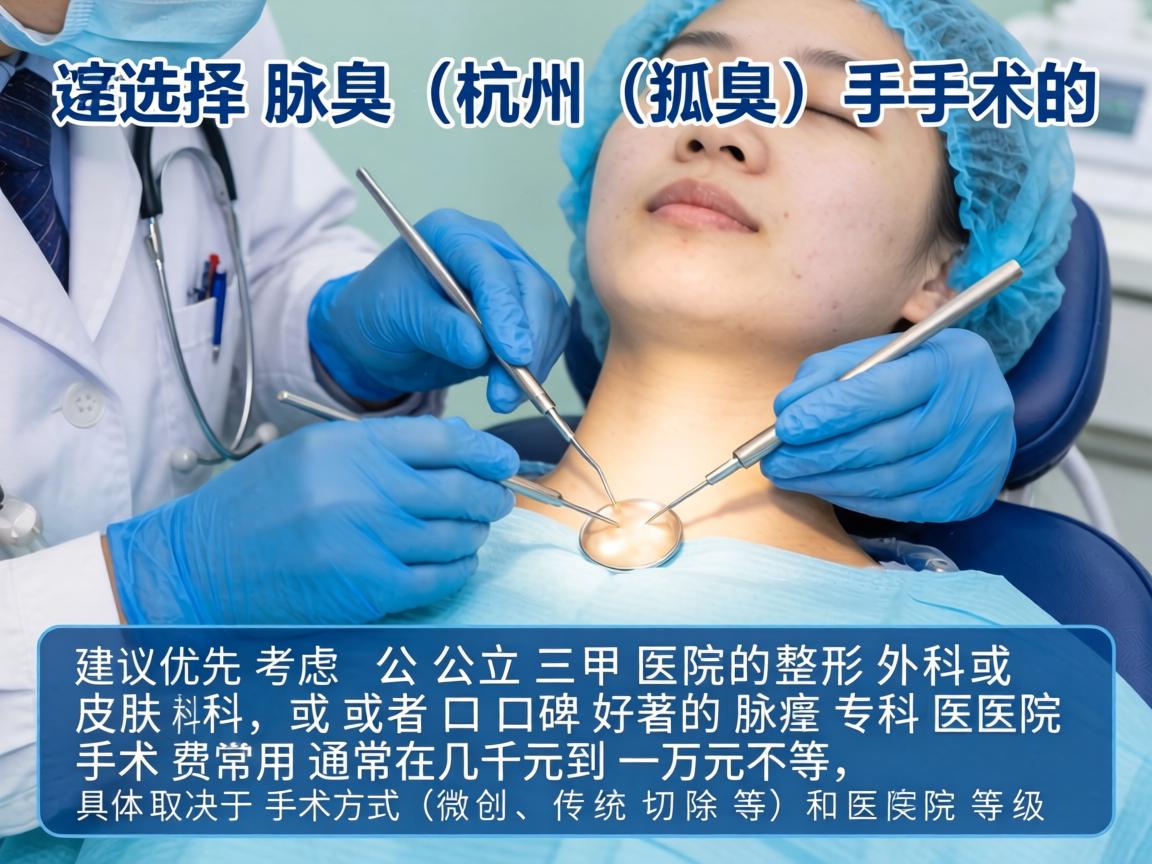 在杭州,选择腋臭(狐臭)手术的医院时,建议优先考虑公立三甲医院的整形外科或皮肤科,或者口碑好的腋臭专科医院。手术费用通常在几千元到一万元不等,具体取决于手术方式(微创、传统切除等)和医院等级 在杭州,选择腋臭(狐臭)手术的医院时,建议优先考虑公立三甲医院的整形外科或皮肤科,或者口碑好的腋臭专科医院。手术费用通常在几千元到一万元不等,具体取决于手术方式(微创、传统切除等)和医院等级