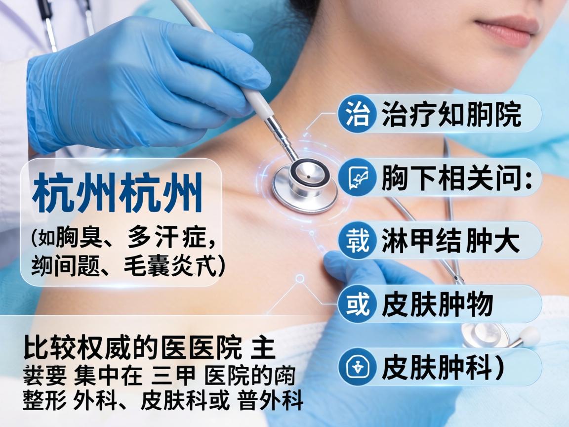 在杭州,治疗腋下相关问题(如腋臭、多汗症、淋巴结肿大、毛囊炎或皮肤肿物)比较权威的医院主要集中在三甲医院的整形外科、皮肤科或普外科 在杭州,治疗腋下相关问题(如腋臭、多汗症、淋巴结肿大、毛囊炎或皮肤肿物)比较权威的医院主要集中在三甲医院的整形外科、皮肤科或普外科