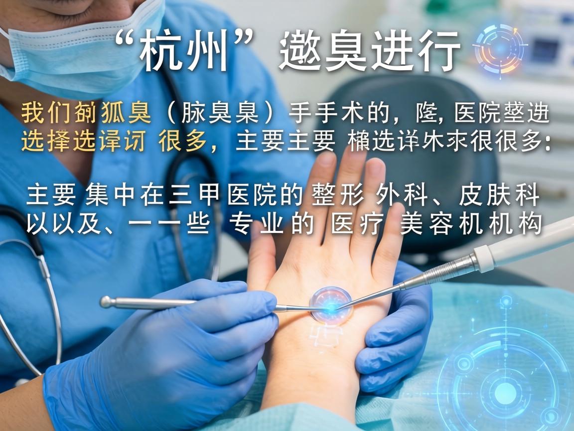 在杭州，进行狐臭（腋臭）手术的医院选择很多，主要集中在三甲医院的整形外科、皮肤科以及一些专业的医疗美容机构