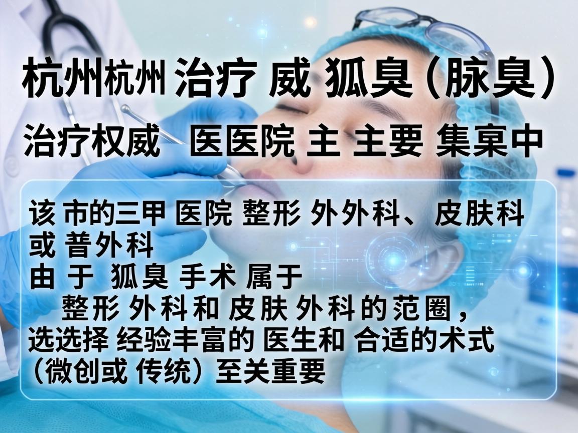 在杭州，治疗狐臭（腋臭）的权威医院主要集中在该市的三甲医院整形外科、皮肤科或普外科。由于狐臭手术属于整形外科和皮肤外科的范畴，选择经验丰富的医生和合适的术式（微创或传统）至关重要
