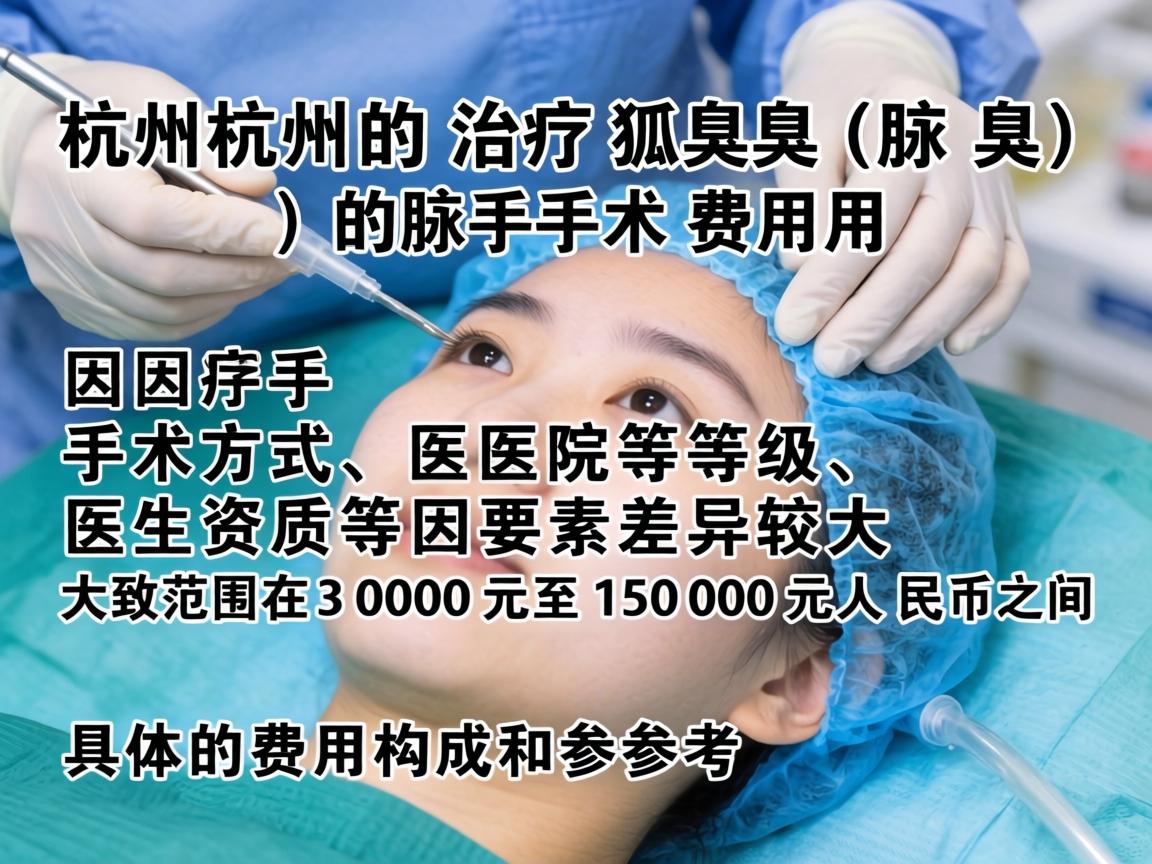 在杭州治疗狐臭(腋臭)的手术费用因手术方式、医院等级、医生资质等因素差异较大,大致范围在3000元至15000元人民币之间。以下是具体的费用构成和参考 在杭州治疗狐臭(腋臭)的手术费用因手术方式、医院等级、医生资质等因素差异较大,大致范围在3000元至15000元人民币之间。以下是具体的费用构成和参考