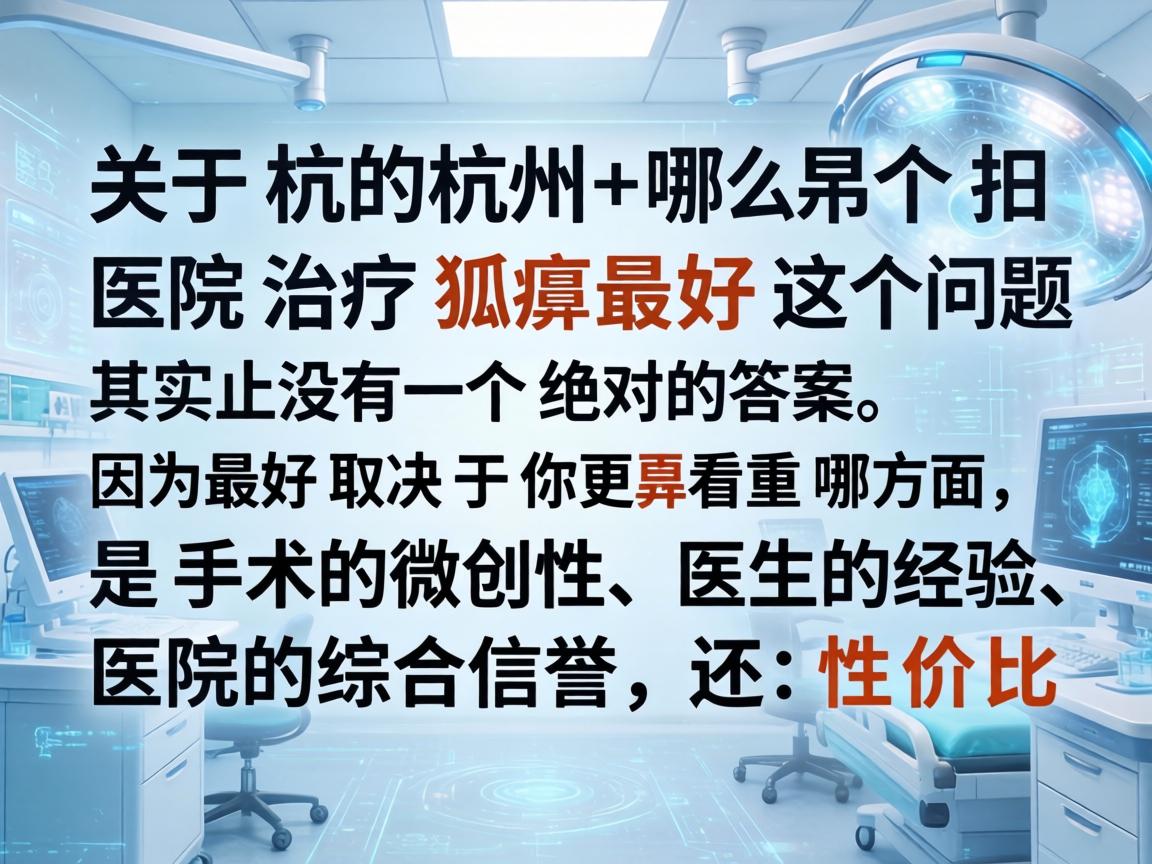 关于杭州哪个医院治疗狐臭最好，这个问题其实没有一个绝对的答案，因为最好取决于你更看重哪方面，是手术的微创性、医生的经验、医院的综合信誉，还是性价比