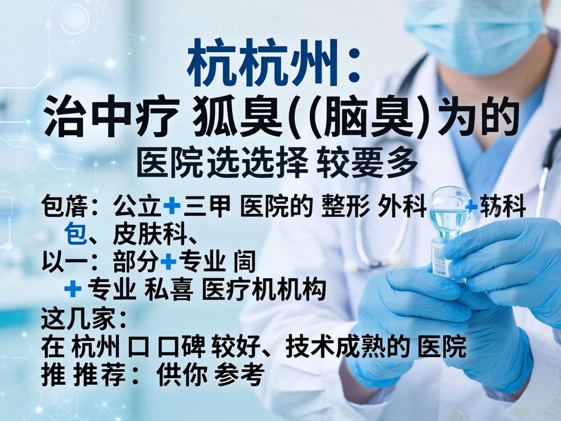 在杭州,治疗狐臭(腋臭)的医院选择较多,包括公立三甲医院的整形外科、皮肤科,以及部分专业私立医疗机构。以下是几家在杭州口碑较好、技术成熟的医院推荐,供你参考 在杭州,治疗狐臭(腋臭)的医院选择较多,包括公立三甲医院的整形外科、皮肤科,以及部分专业私立医疗机构。以下是几家在杭州口碑较好、技术成熟的医院推荐,供你参考