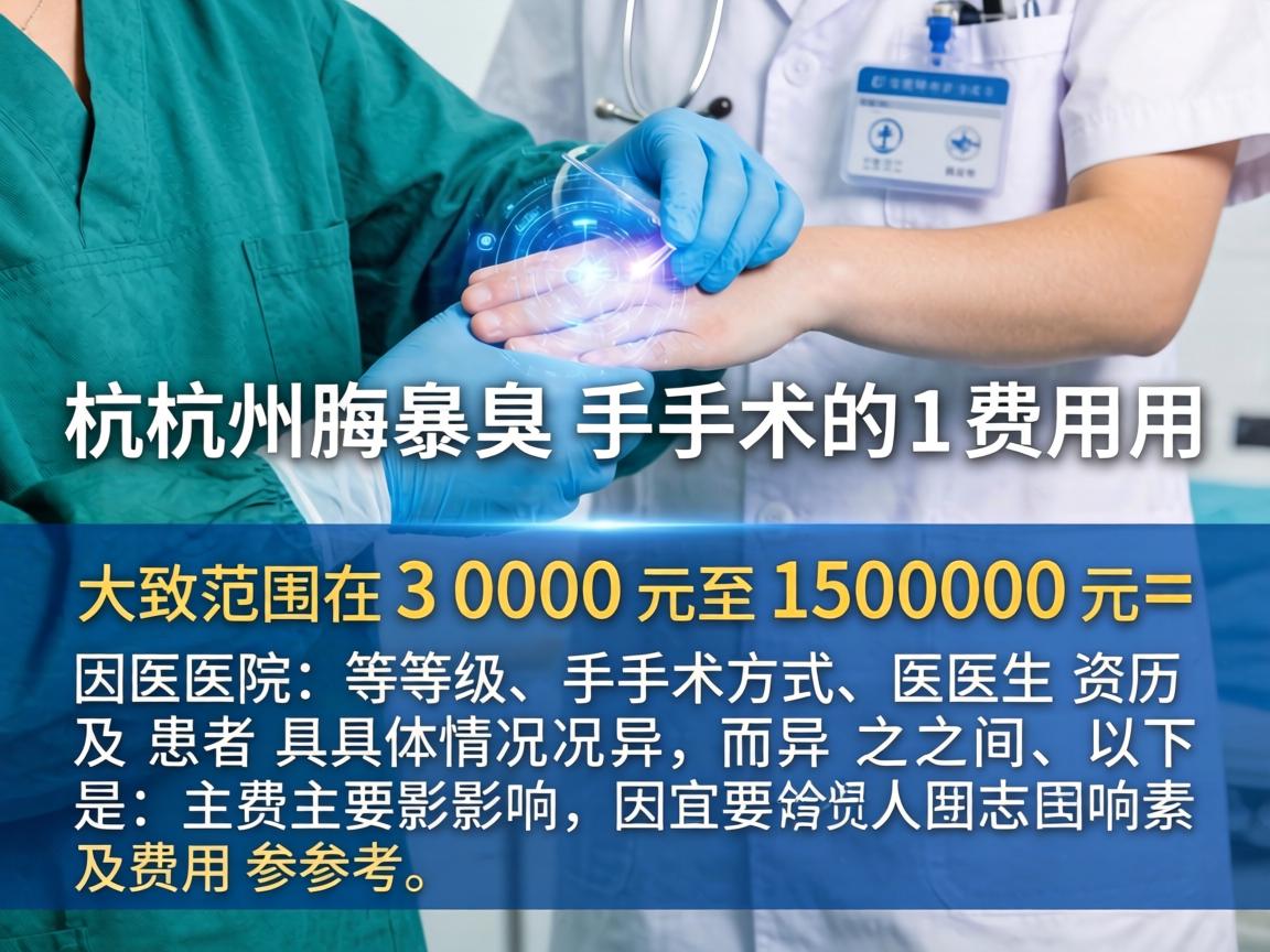 杭州腋臭手术的费用因医院等级、手术方式、医生资历及患者具体情况而异,大致范围在 3000元至15000元 之间。以下是主要影响因素及费用参考 杭州腋臭手术的费用因医院等级、手术方式、医生资历及患者具体情况而异,大致范围在 3000元至15000元 之间。以下是主要影响因素及费用参考