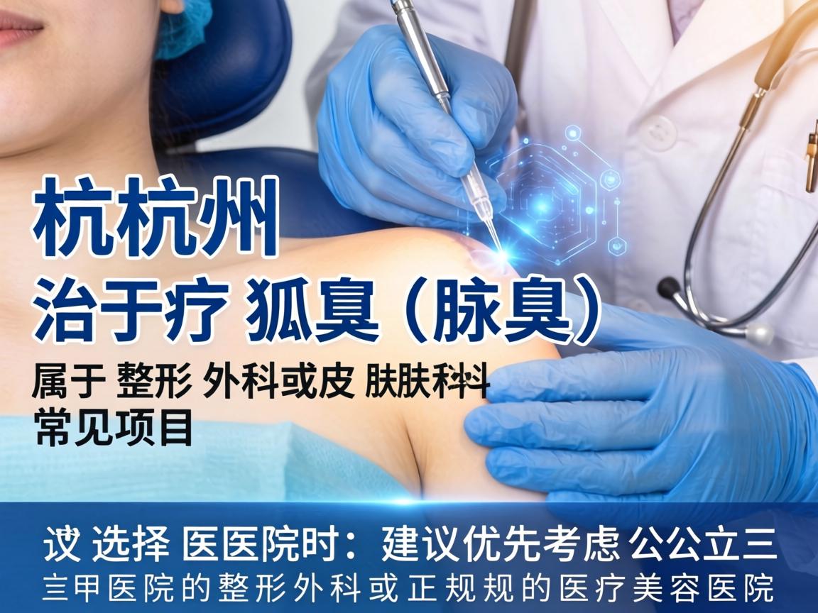 在杭州，治疗狐臭（腋臭）属于整形外科或皮肤科的常见项目。选择医院时，建议优先考虑公立三甲医院的整形外科或正规的医疗美容医院