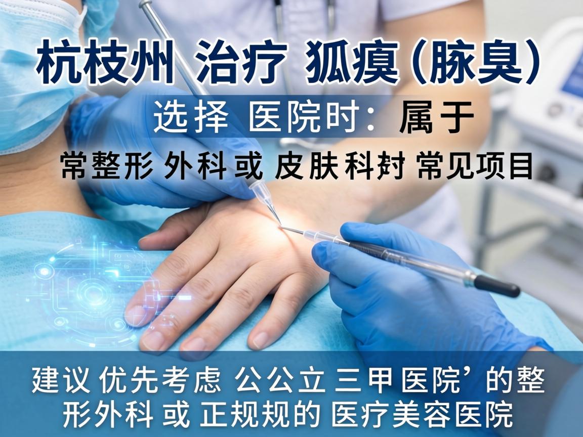 在杭州，治疗狐臭（腋臭）属于整形外科或皮肤科的常见项目。选择医院时，建议优先考虑公立三甲医院的整形外科或正规的医疗美容医院