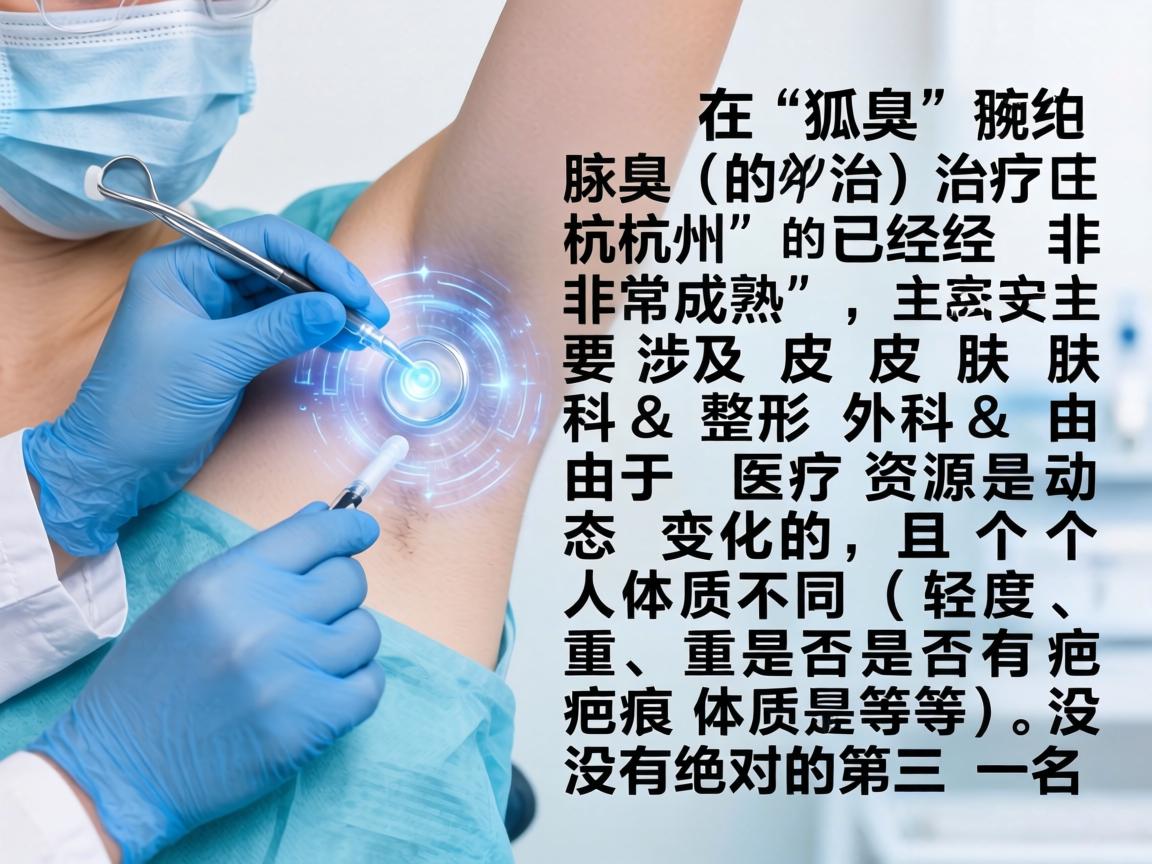狐臭（腋臭）的治疗在杭州已经非常成熟，主要涉及皮肤科和整形外科。由于医疗资源是动态变化的，且个人体质不同（轻度、重度、是否有疤痕体质等）没有绝对的第一名