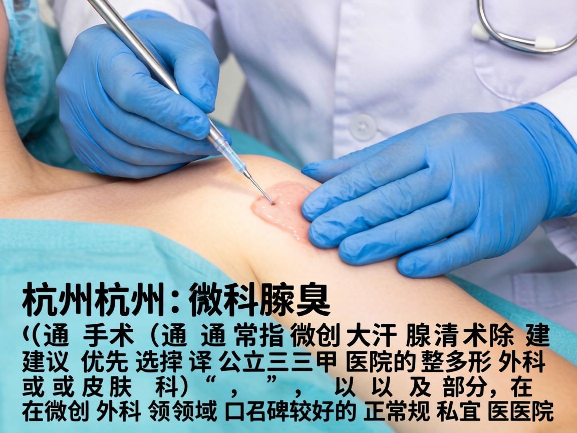 在杭州,做腋臭手术(通常指微创大汗腺清除术)建议优先选择公立三甲医院的整形外科或皮肤科,以及部分在微创外科领域口碑较好的正规私立医院 在杭州,做腋臭手术(通常指微创大汗腺清除术)建议优先选择公立三甲医院的整形外科或皮肤科,以及部分在微创外科领域口碑较好的正规私立医院