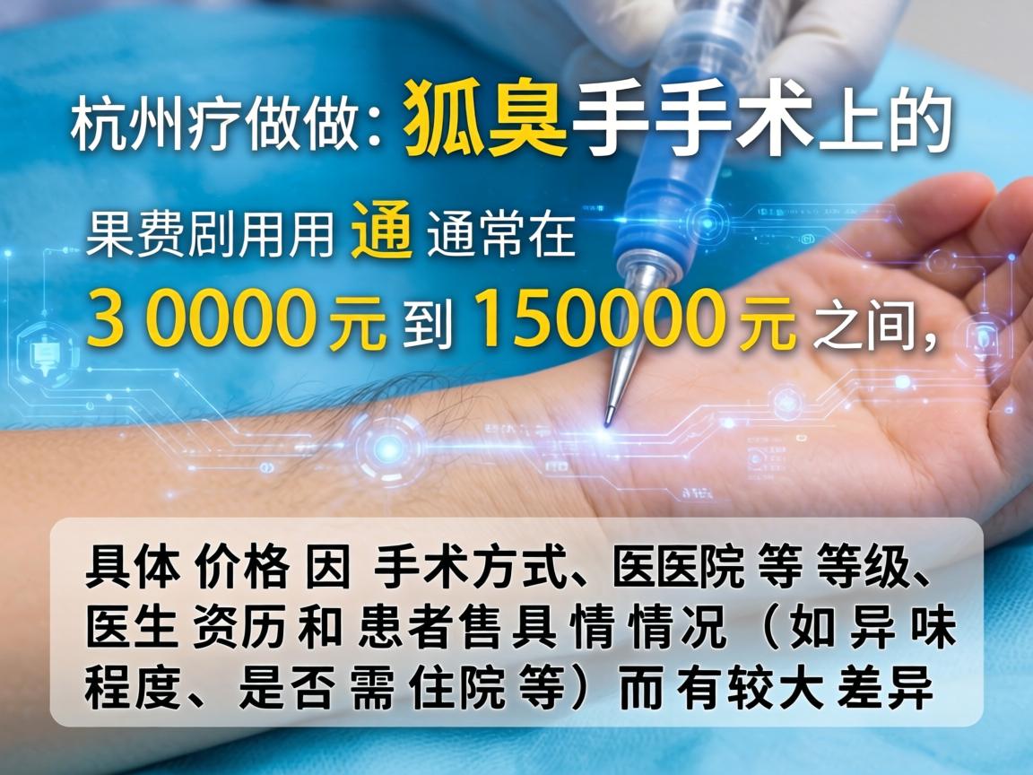 在杭州做狐臭手术的费用通常在 3000元到15000元 之间，具体价格因手术方式、医院等级、医生资历和患者具体情况（如异味程度、是否需住院等）而有较大差异