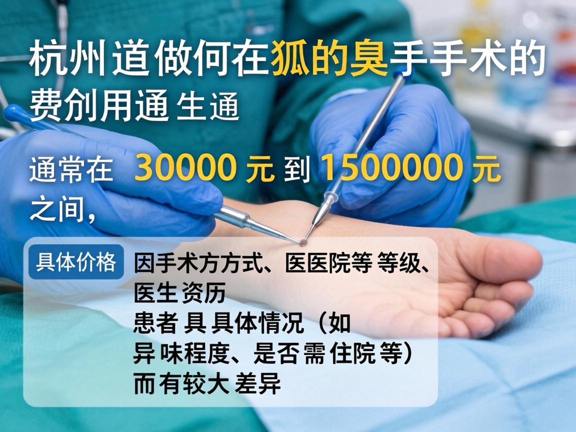 在杭州做狐臭手术的费用通常在 3000元到15000元 之间，具体价格因手术方式、医院等级、医生资历和患者具体情况（如异味程度、是否需住院等）而有较大差异